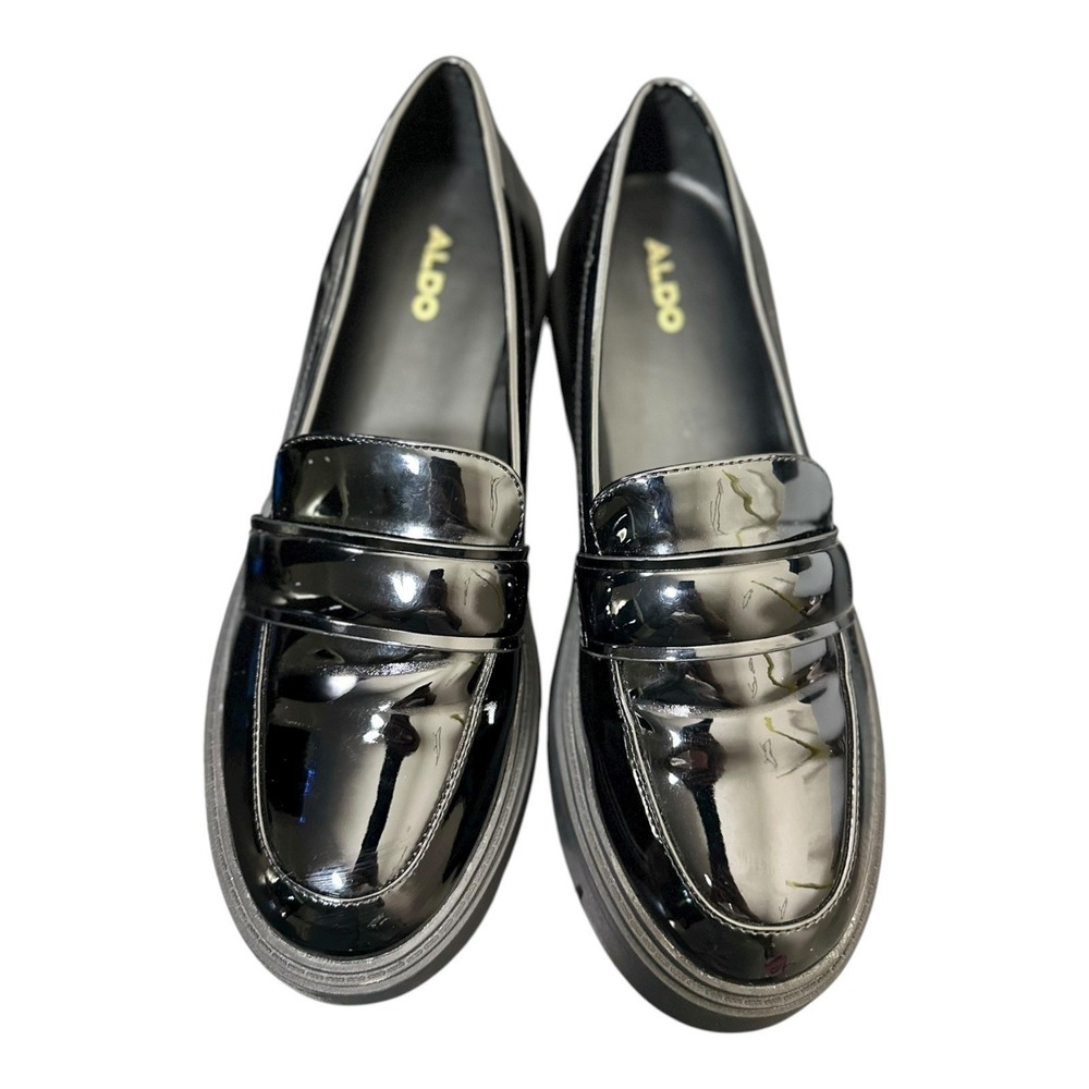 ALDO Edgy Grunge Academia Chunky Platform Loafers‎ Black Patent Women's Size 10M